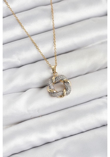 316l Çelik Zincir Gold Renk Zirkon Taşlı Sarmal Model Kadın Kolye - Prt3500eb09335-95257 altın