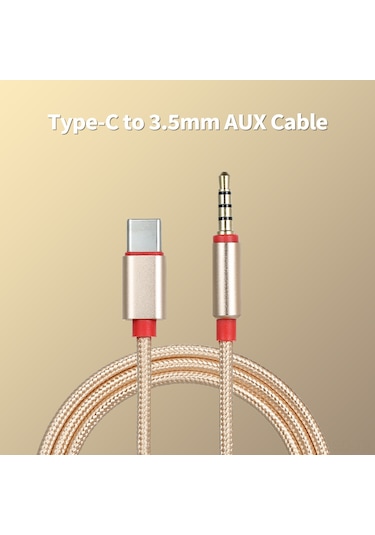 Samdoo Type-c'den 3.5mm Trrs'ye Aux Kablosu, 95cm Altın, Araç Ve Ev Ses Sistemlerine Bağlanma, Hi-fi Ses, Plug & Play