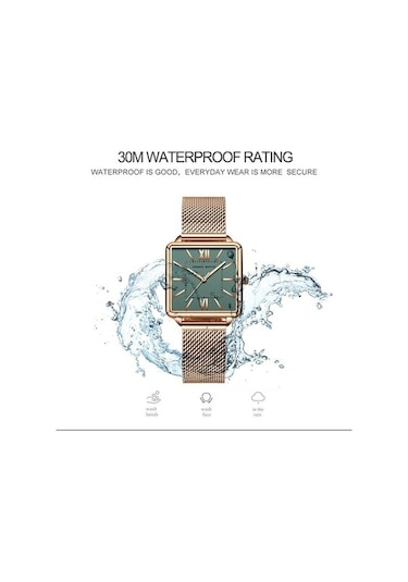 Novahub Beyaz Hannah Martin Kadın Kuvars Saat, Yeşil Kadran, Kare Vaka, Moda Kol Saati, Gül Altın Detaylar Beyaz