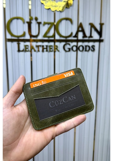 Cüzcan Jorvik Patlı Hakiki Deri Premium Kartlık Kişiye Özel İsim Baskılı Antik Yeşil