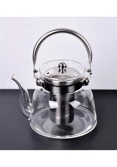 Arow Metal Saplı Ateşe Dayanıklı Borosilikat 800 Ml Cam Demlik Tr-1660 Şeffaf