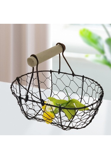 Suntek Tel Yumurta Sepeti Retro Rustik Demir Depolama Çiftlik Siyah
