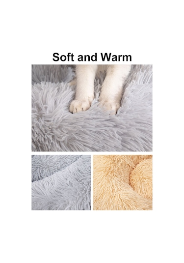 Moveevo Kediler Ve Küçük Köpekler İçin Yumuşak Peluş Yuvarlak Evcil Hayvan Yatağı