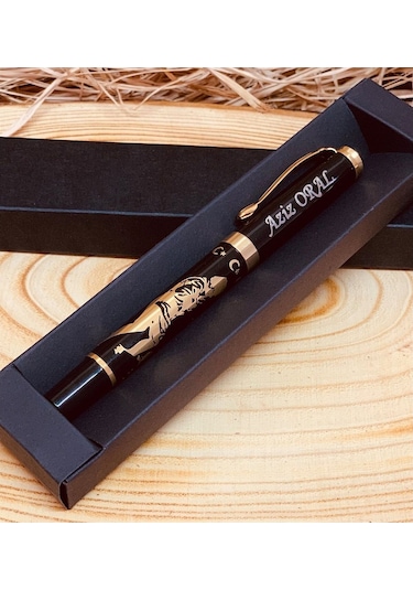 Kişiye Özel Atatürk Siluet Ve İmzalı Altın Yaldız Kabartmalı Kalem