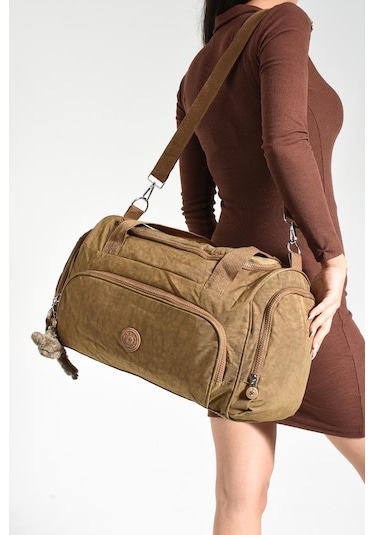 Unisex Kabin Boy Çapraz Askılı Omuz Çantası Seyehat Spor Çantası Hafif Klinkır Kumaş 40 25 Cm Taba