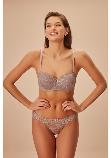 Suwen Lacy Yarı Destekli Straplez Sütyen Sw8371100 Vizon