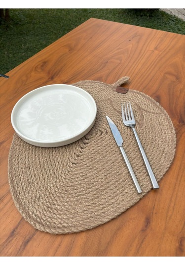 Doğal Jüt İp Elma Şekilli Amerikan Servis - Supla 38x35 Cm Şık Ve Rustik Dokunuş Natural