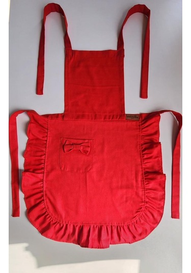 Keten Fırfırlı Bohem Mutfak Önlüğü Kırmızı