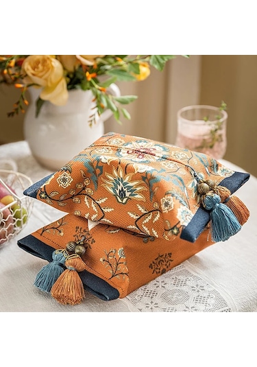 Küçük Mavi Kağıt Mendil Saklama Kutusu, Retro Ev Oturma Odası Yatak Odası Çok Amaçlı Kağıt Mendil, Baskılı Desen Kumaş Araba Aperextraction Kutusu