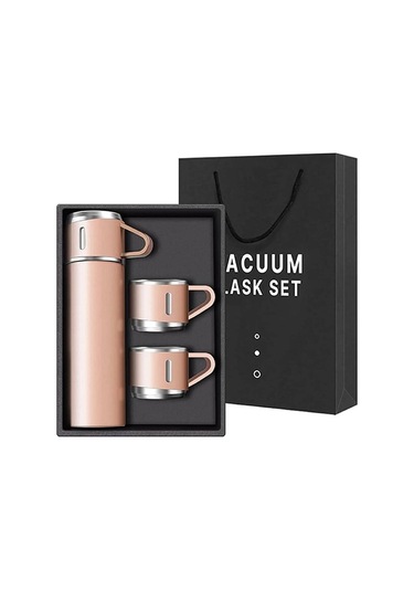 Kişiselleştirilebilir 3 Bardaklı Çelik Termos 05 Lt Pembe Pembe