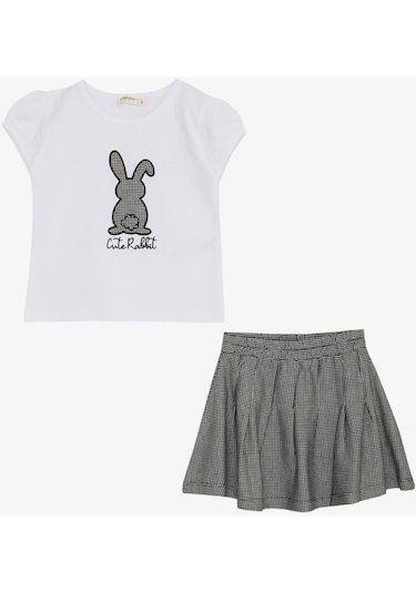 Breeze Kız Çocuk Etekli Takım Şirin Tavşancık Baskılı 3-8 Yaş, Beyaz-beyaz Beyaz