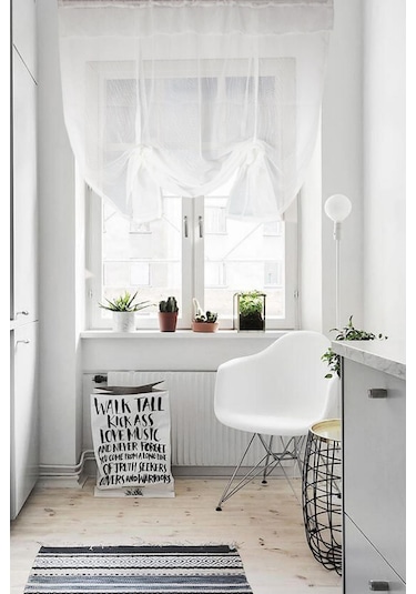 Potlu Keten Tül Perde Ekru Krem