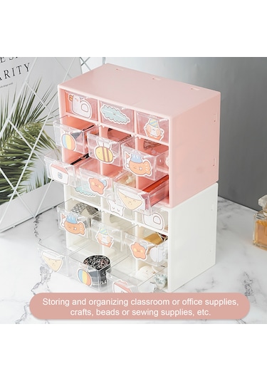 Dofolink Plastik 9 Bölmeli Çekmeceli Organizatör Kutusu - Toz Koruma, Parça Saklama, Pembe Renk Pembe