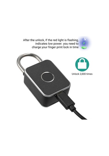 Padalink T32d Akıllı Parmak İzi Kilit - Tuya Uygulaması İle Açma, Ip65 Su Geçirmez, 20 Parmak İzi Depolama, Usb Şarjlı, Çelik- Alyuminyum, Siyah