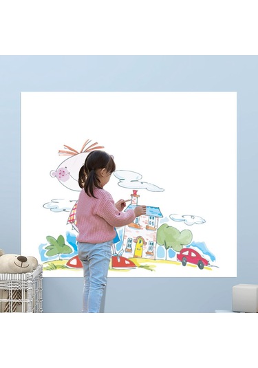 Dolıty Kuru Silme Tahta Etiket Çocuk Odası Duvar Masası 60cmx5m-beyaz