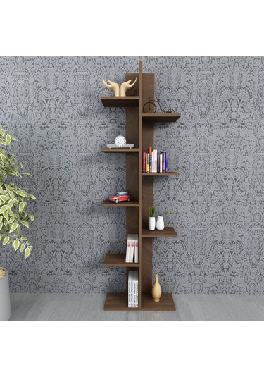 Karo Dekoratif Kitaplık Ceviz Ceviz