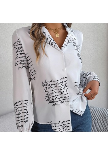 Gmxıa Kadın Modası Günlük Yazlık Takım Uzun Kollu Yaka Bluzlar Ve Alfabe Gömlekler Koyu Mavi