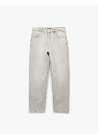 Koton Pamuklu Normal Bel Vintage Straight Fit Jean Pantolon Gri 6wam40060nd Gri