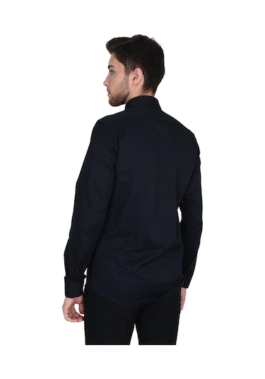 1011-yaka Düğmeli İnce Çizgili Erkek Gömlek 001