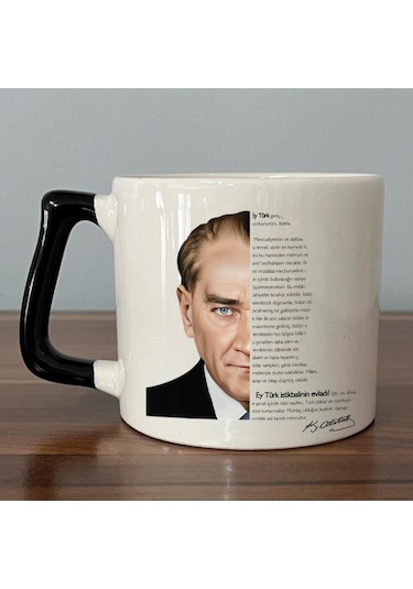 Mor Mürekkep Atatürk Baskılı Gençliğe Hitabe Siyah Kulplu Seramik D Kupa