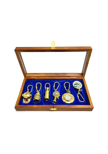 Ahşap Kutulu Denizci Temalı Pirinç Anahtarlık Seti Key-0285