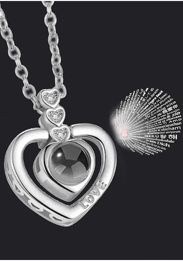 100 Dilde Seni Seviyorum Kalpli 925 Ayar Gümüş Kolye Wsn230