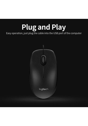 Youmex Logitech M90 Kablolu Mouse - Ergonomik Simetrik Tasarım, 1000 Dpı Optik Takip, Ev Ofis Pc Dizüstü Uyumlu Siyah