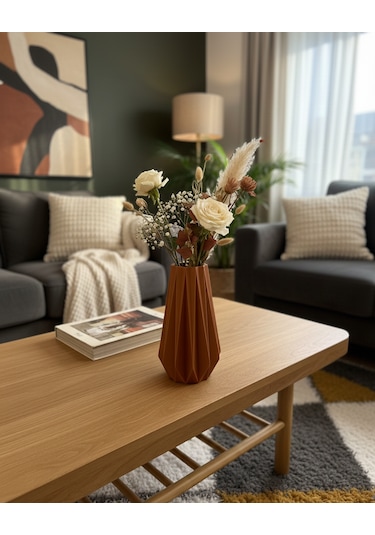 Elana Design Tria Vazo - Modern Tasarımlı Şık Çiçek Vazosu Kiremit