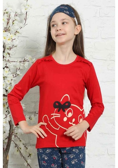 Alimer Kız Çocuk Bisiklet Yaka Uzun Kollu Pijama Takım Edy5157Uy