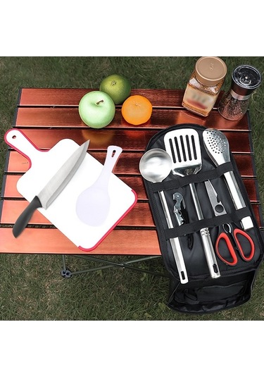 Dancemonkey 9 Parçalık Paslanmaz Çelik Kamp Mutfak Seti - Renkli Seyahat Ekipmanları, Taşınabilir Piknik Aksesuarları Çok Renkli