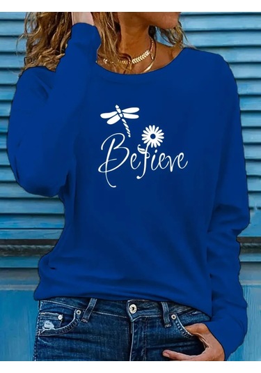 Leyla Sanat Sanata Yeni Bir Bakış Açısı Kadın Uzun Kollu Bisiklet Yaka Çiçek Desenli Viskon Bluz Mavi