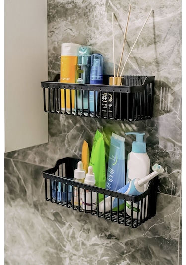 Banyo Yapışkanlı Banyo Rafı, 2'li Banyo Düzenleyici, Duş Rafı Organizer Şampuanlık, Plastik