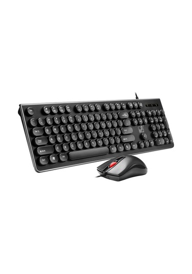 Zgb S500 Yuvarlak Tuş Başlığı Kablolu Klavye + Mouse Set Siyah - Siyah Optik