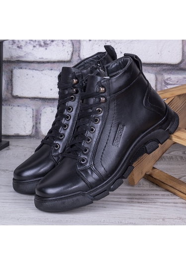 Ghattix Zatta Kışlık Hakiki Deri Erkek Bot Fermuarlı Siyah 001