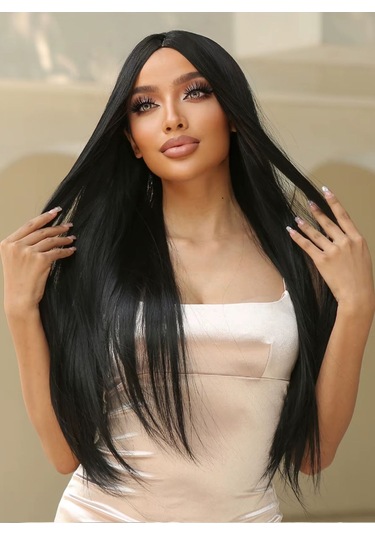 Caş Dekorasyon Isıya Dayanıklı Yarımay Çıtçıt Saç-1b-siyah-düz-60 Cm - 110 Gr. Siyah