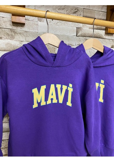 Aysbebe Baskılı Kapüşonlu Çocuk Sweatshirt Mor
