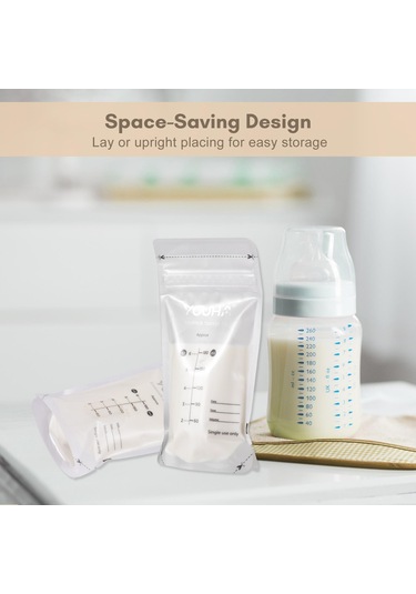 Youha Anne Sütü Saklama Torbaları Emzirme İçin Süt Saklama Torbaları 180ml/6oz Kapasiteli Önceden Sterilize Edilmiş 50