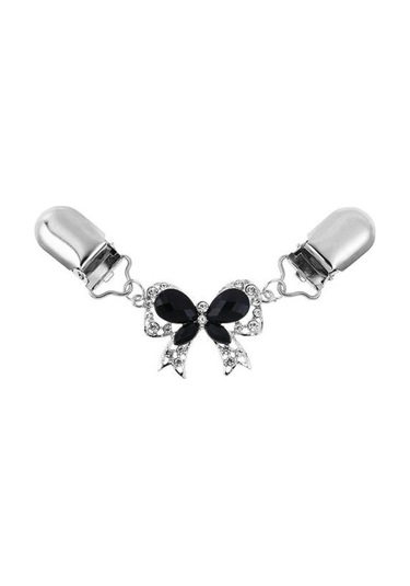 Siyah Şık Kadın Taklidi Kakma Ilmek Hırka Yaka Klip Elbise Şal Toka Pin Siyah