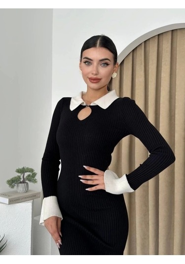 Plauen Triko Elbise Siyah