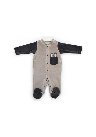 Cantoy Erkek Bebek Çıtçıtlı Kadife Tulum-15074 Gri