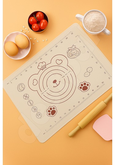 Ayıcık Hamur Matı 45x65cm - Ayıcıklı Yapışmaz Su Geçirmez Silikon Hamur Matı