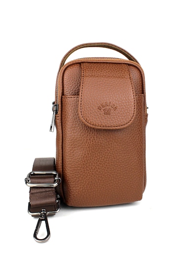 Erkek Kapaklı Çok Bölmeli El Ve Omuz Çantası Taba