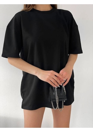 Hırsch Unisex Oversize Düz Siyah T-shirt SIYAH