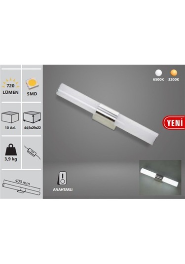 Noas 8w Krom Kasa Aplik Beyaz Işık - Bilbao Yl85-1801 Beyaz