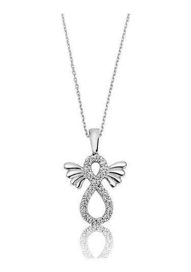 Gümüş Kanatlı Sonsuzluk Kadın Kolye Beyaz