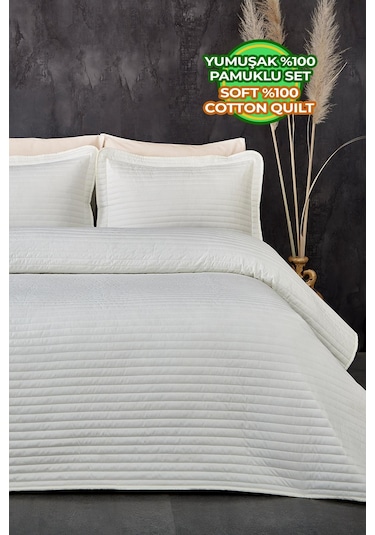 %100 Pamuk Yatak Örtüsü Pike Takımı Tek Kişilik Judy Yatay Çizgili Kapitone Günlük