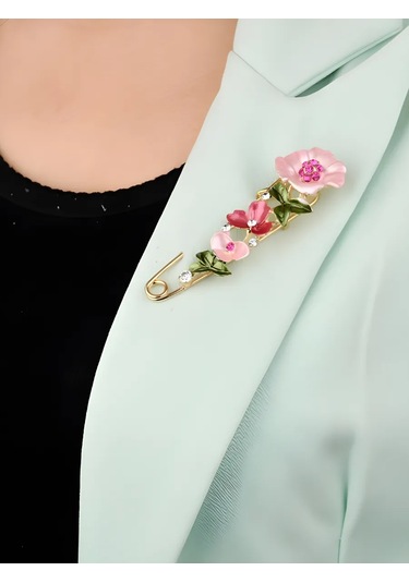 Bijoubijou Çiçekli Renkli Broş İğnesi 431759465 Altın Rengi