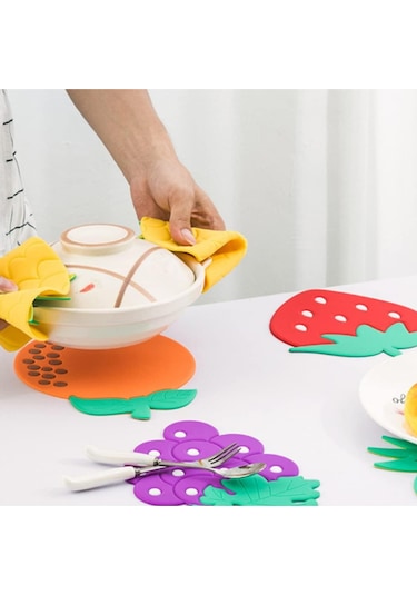 Mucit Home Çok Amaçlı Silikon Nihale Meyve Tasarımlı Isıya Dayanıklı Altlık 1 Adet Renkli