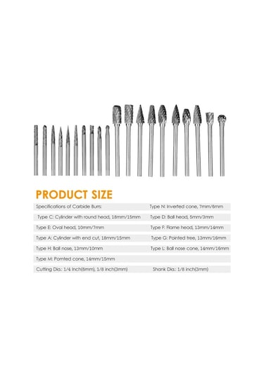 Yihemaoyi 1/8" Çift Kesim Karbür Döner Çapak Seti Şaft 20 Adet