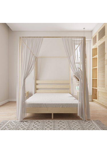 Natura Model Cibindirik Askılıklı Vernikli Çam Ahşap Karyola-56 180 x 200 CM